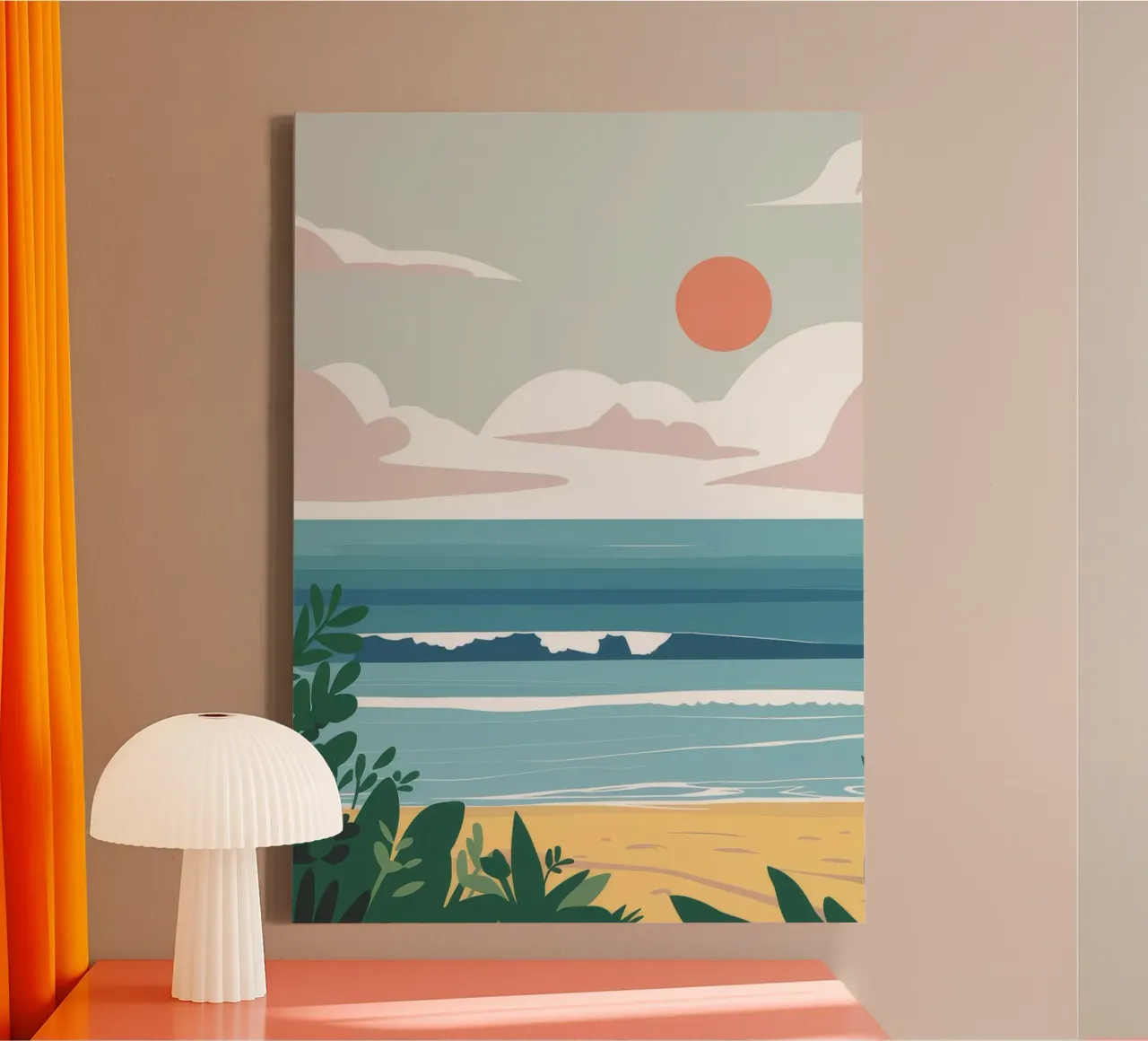 Zonsondergang met zeezicht canvas met Baklijst van Muse Artworks
