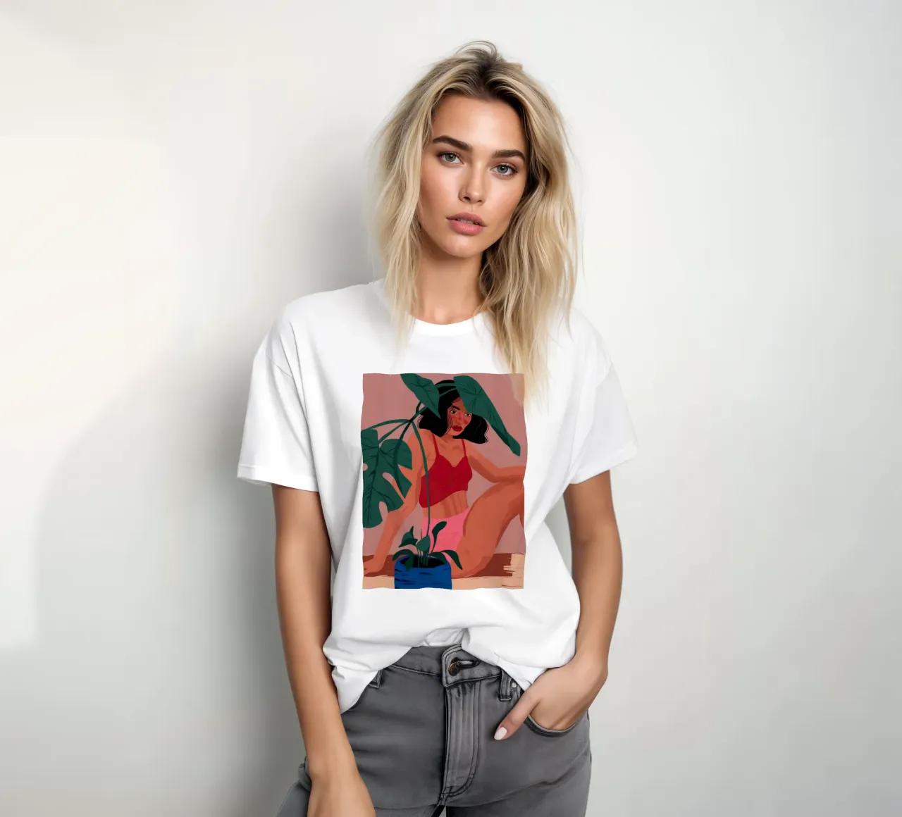 Red Swimsuit Jungle t-shirt by Stone Decade