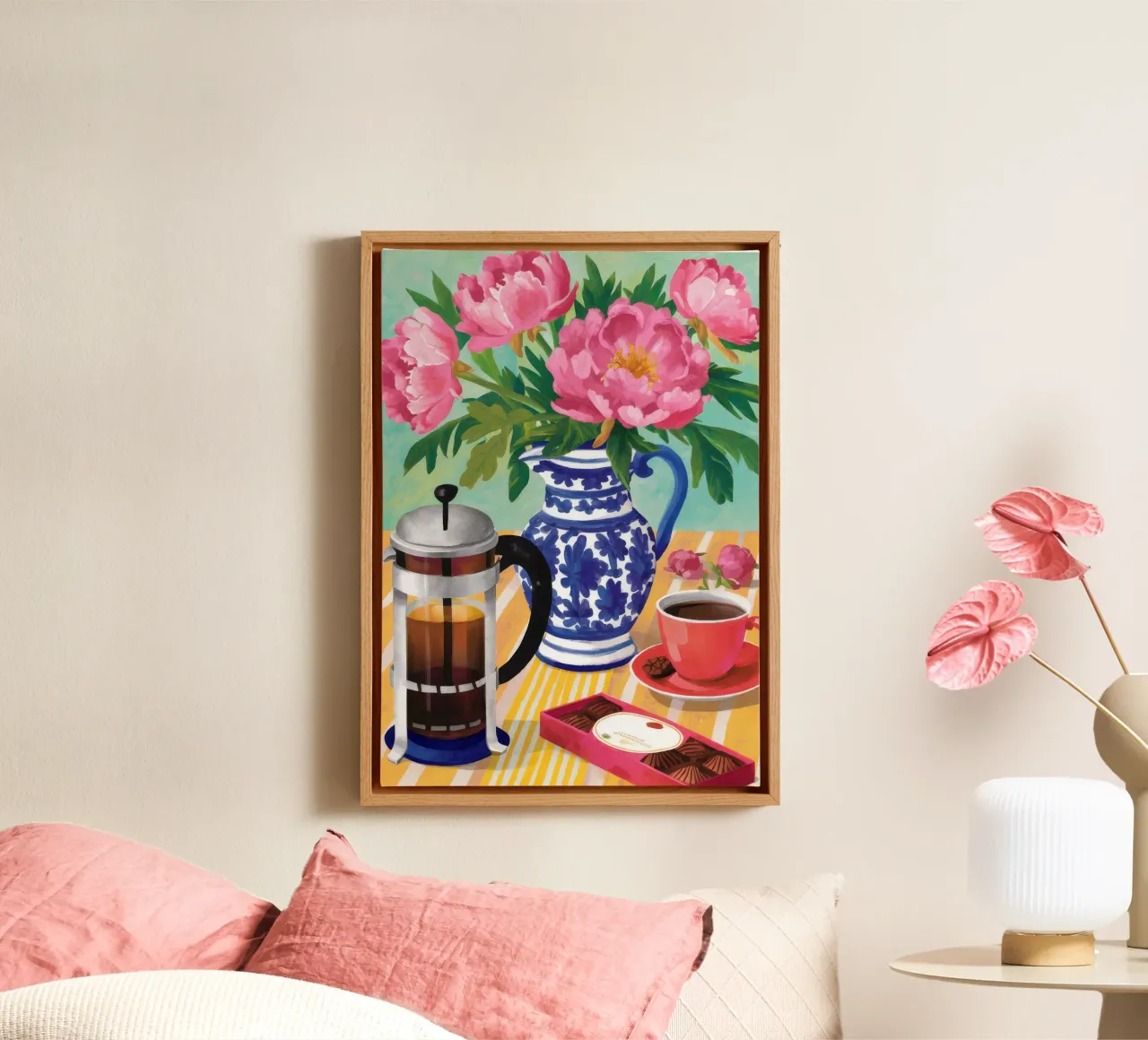 Caffè Peonia Bliss tela con Cornice a cassetta da Muse Artworks