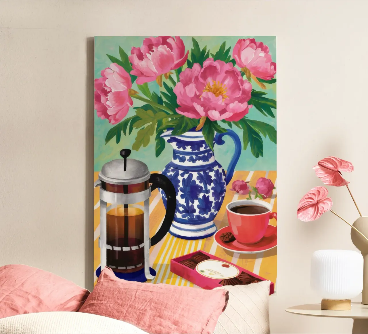 Caffè Peonia Bliss tela con Cornice a cassetta da Muse Artworks