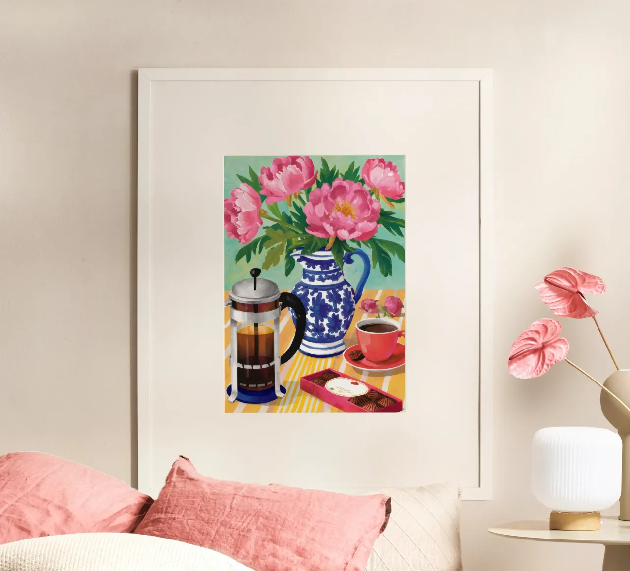 Caffè Peonia Bliss poster con telaio in legno da Muse Artworks