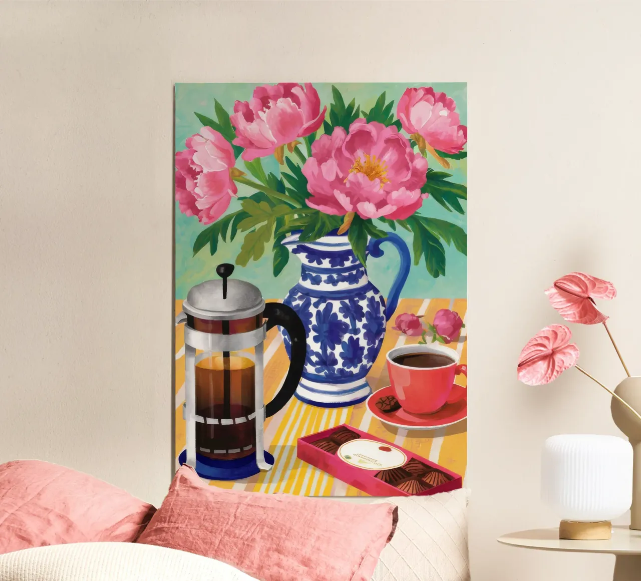 Caffè Peonia Bliss poster con telaio in legno da Muse Artworks