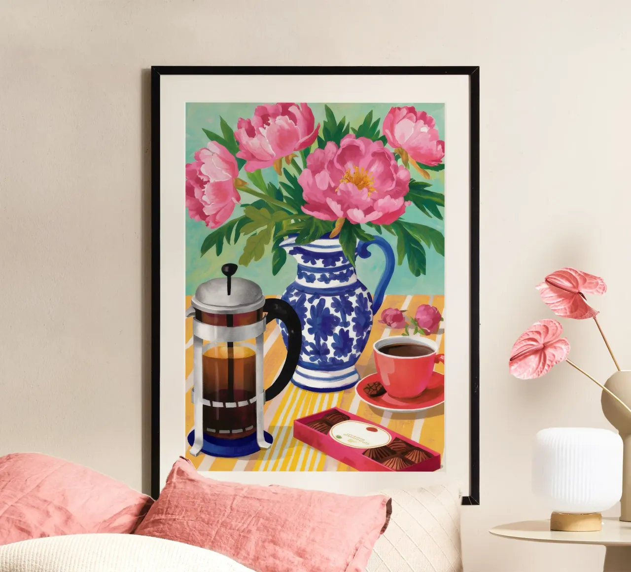 Caffè Peonia Bliss poster con telaio in legno da Muse Artworks