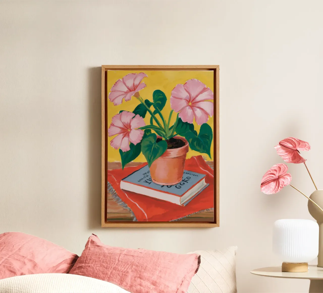 Reggilibro Pink Bloom tela con Cornice a cassetta da Muse Artworks