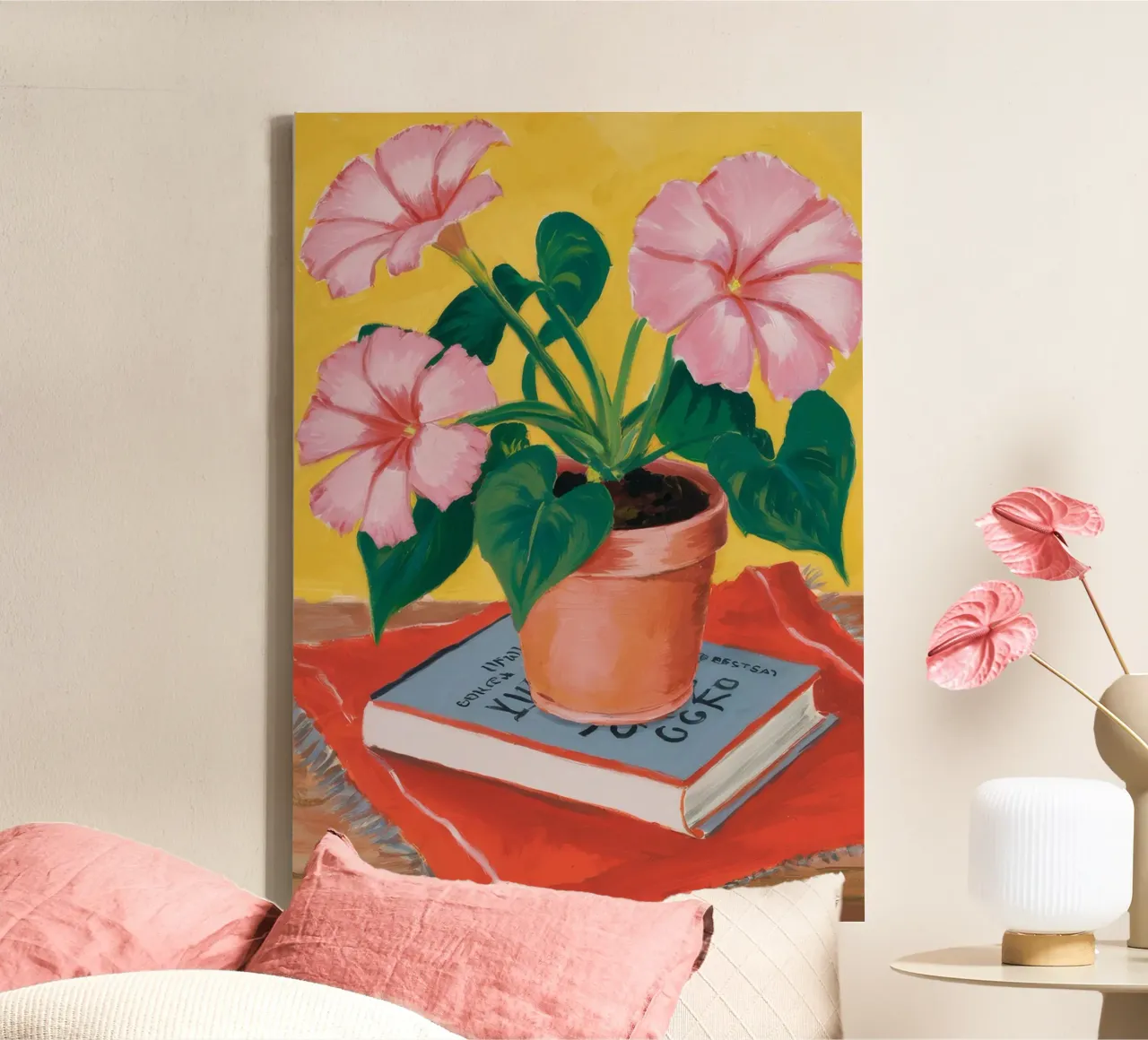 Reggilibro Pink Bloom tela con Cornice a cassetta da Muse Artworks