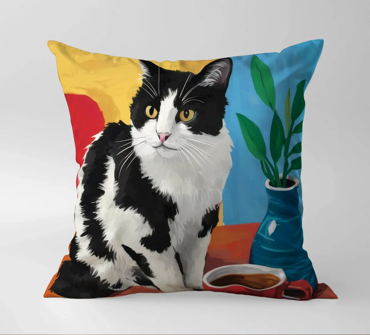 Gatto Tuxedo Caffè cuscino da Stone Decade