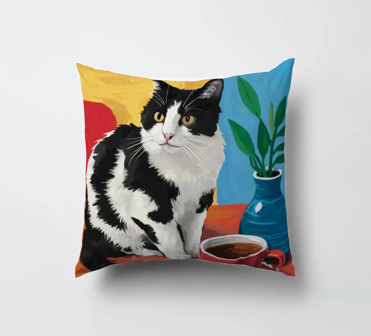 Gatto Tuxedo Caffè cuscino da Stone Decade