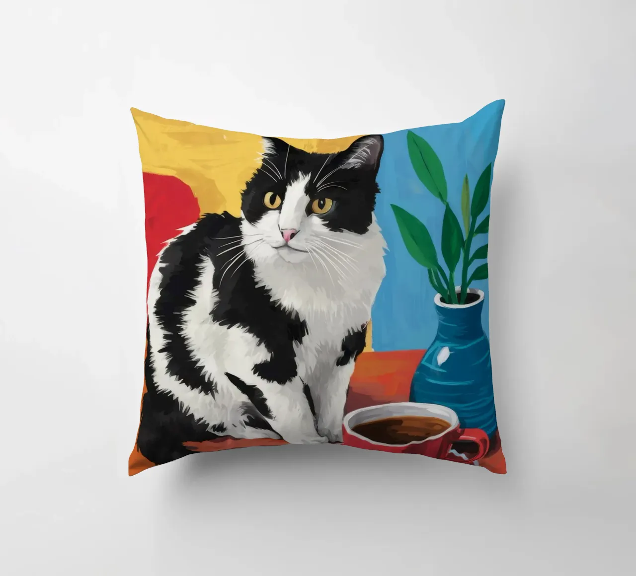 Gatto Tuxedo Caffè cuscino da Stone Decade