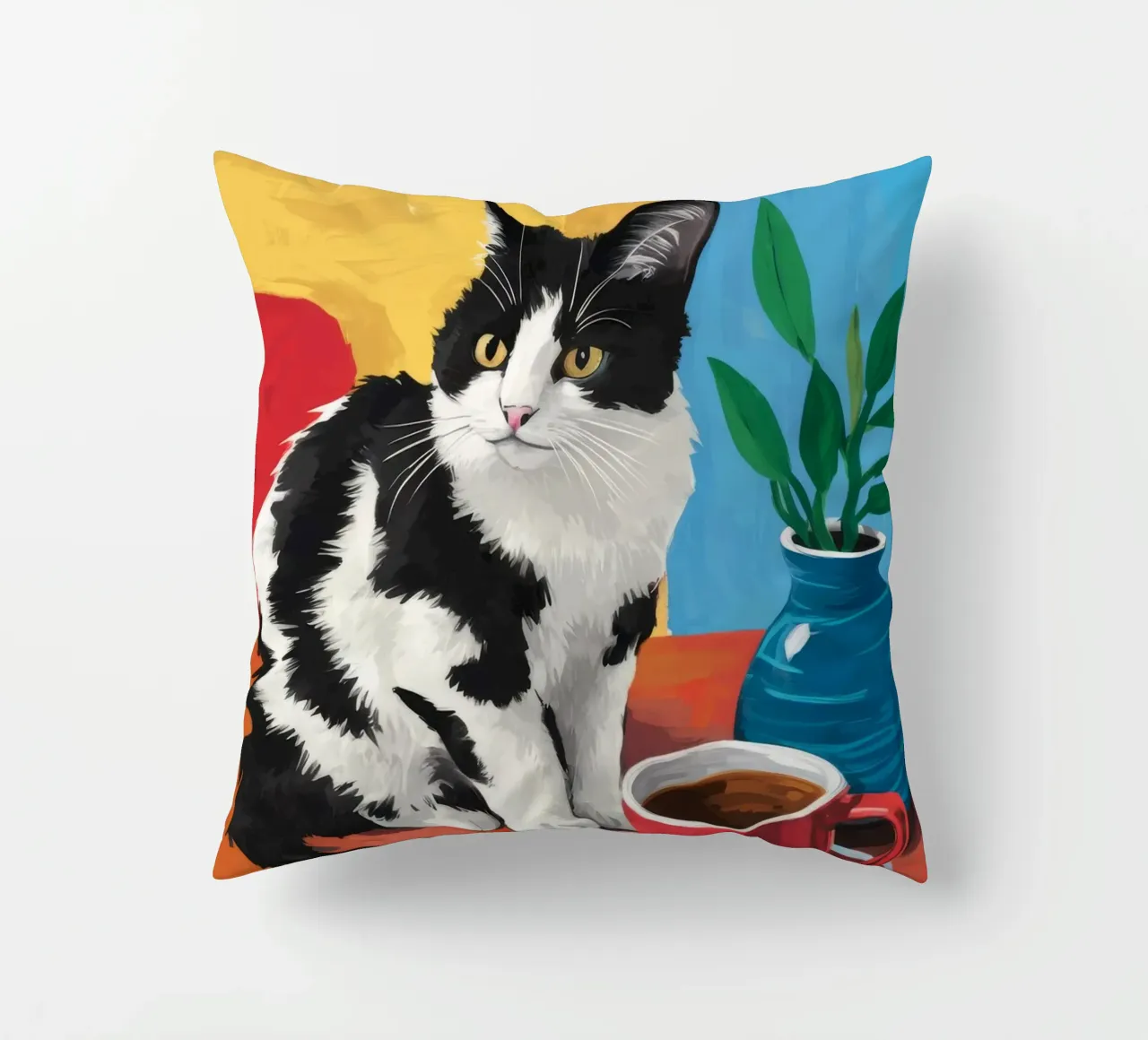 Gatto Tuxedo Caffè cuscino da Stone Decade