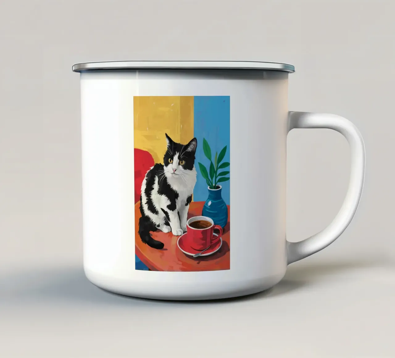 Gatto Tuxedo Caffè tazza in smalto da Stone Decade