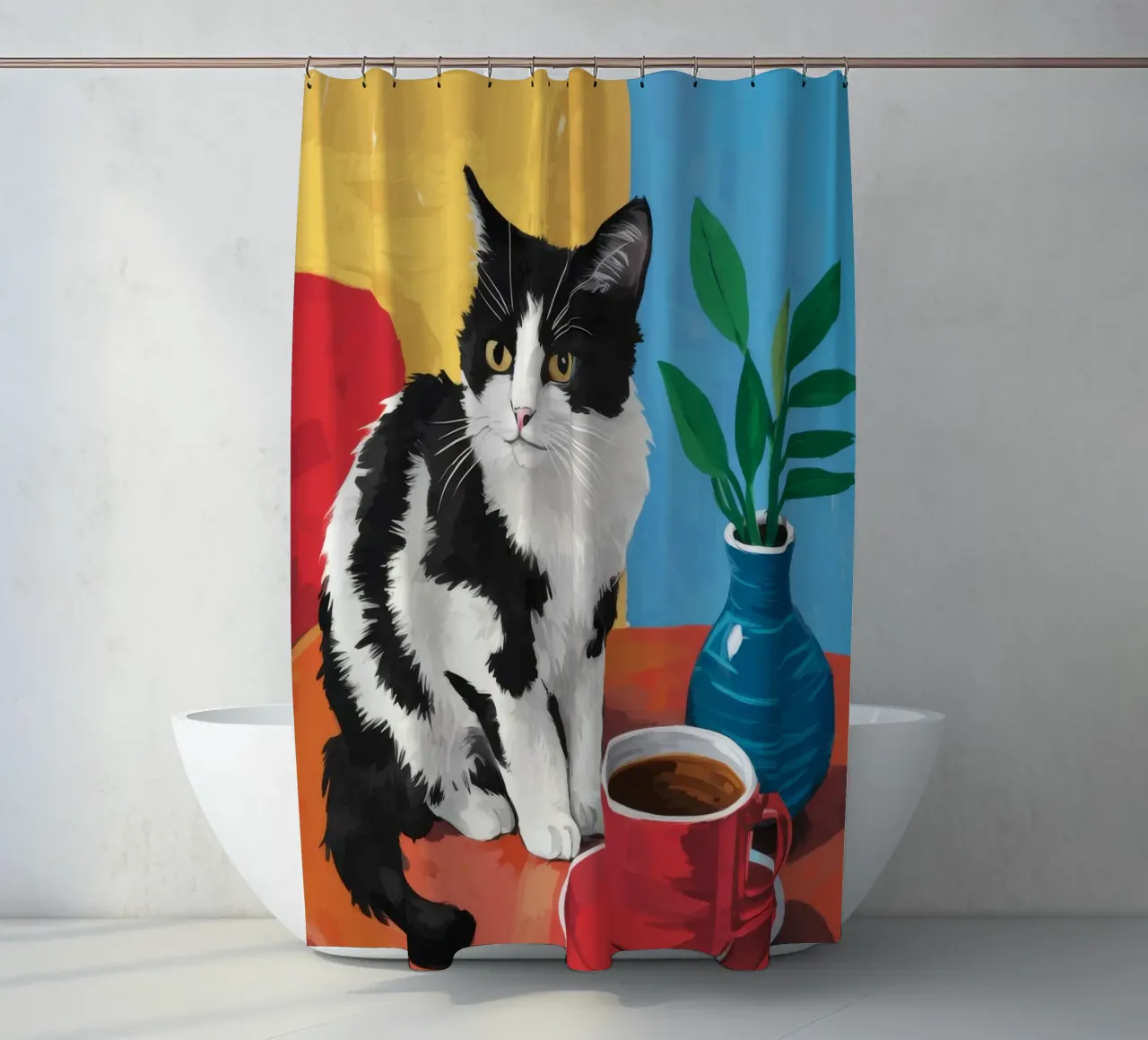 Gatto Tuxedo Caffè tenda da doccia da Stone Decade