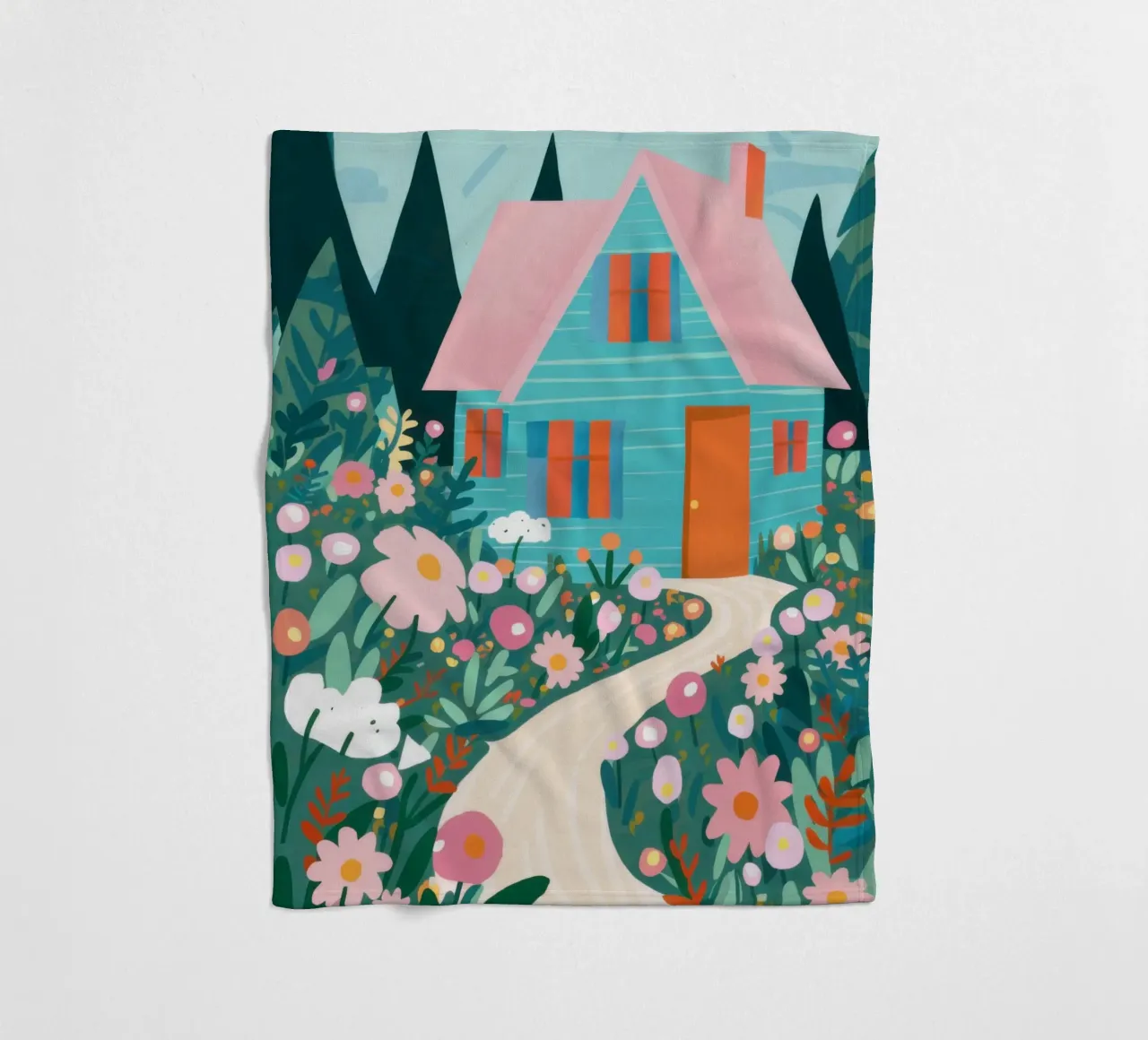 Blue Cottage Garden Path fleece blanket by Pale Aura