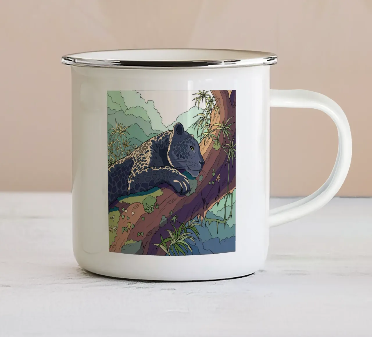 Pittura del leopardo a riposo tazza in smalto da Fanya Art
