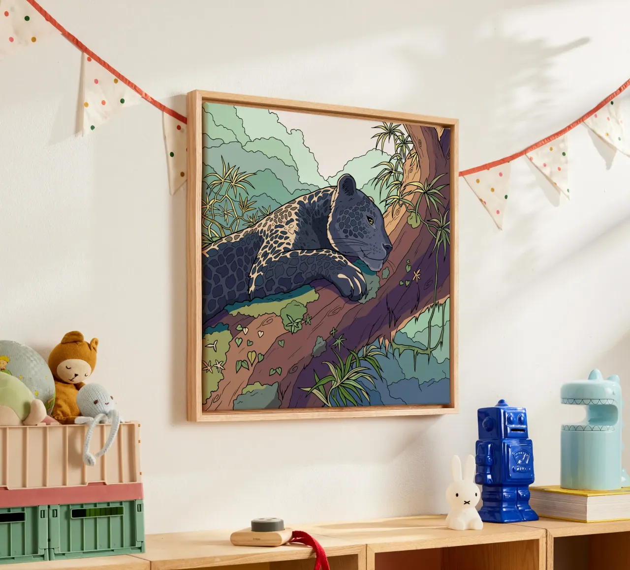 Resting Leopard painting canvas with Floater frame by Fanya Art