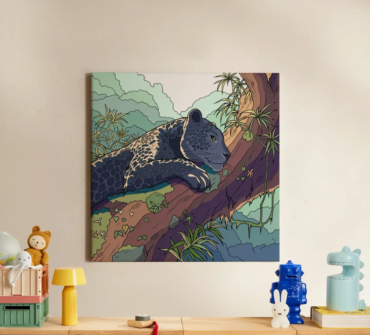 Resting Leopard painting canvas with Floater frame by Fanya Art