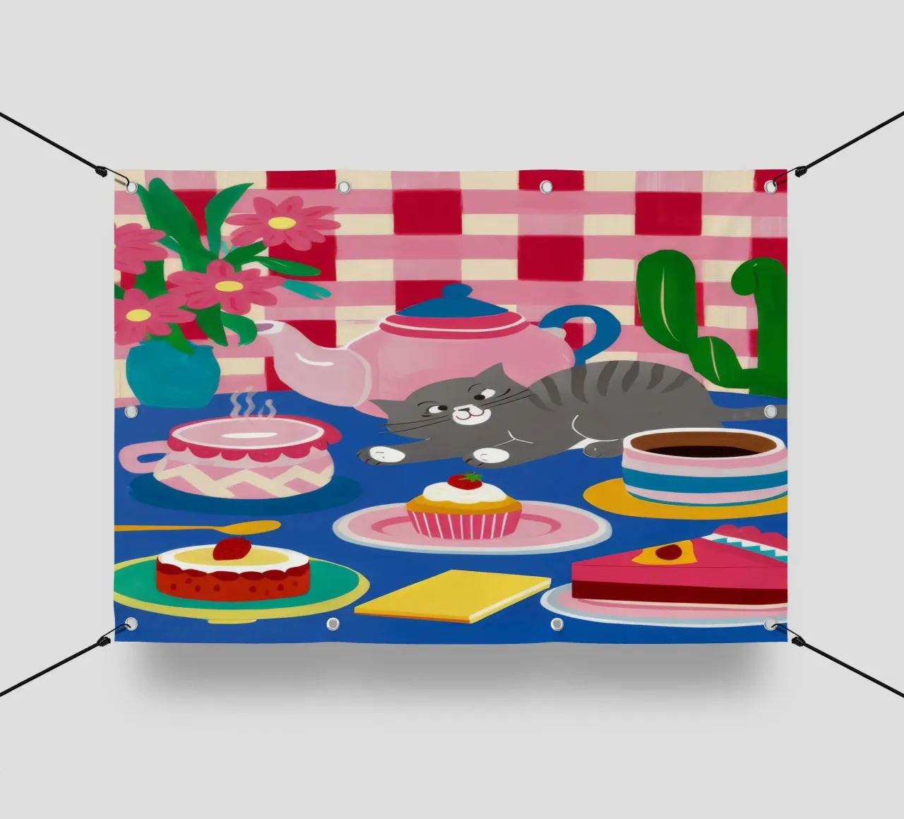Tea Party felino telo in pvc da Muse Artworks