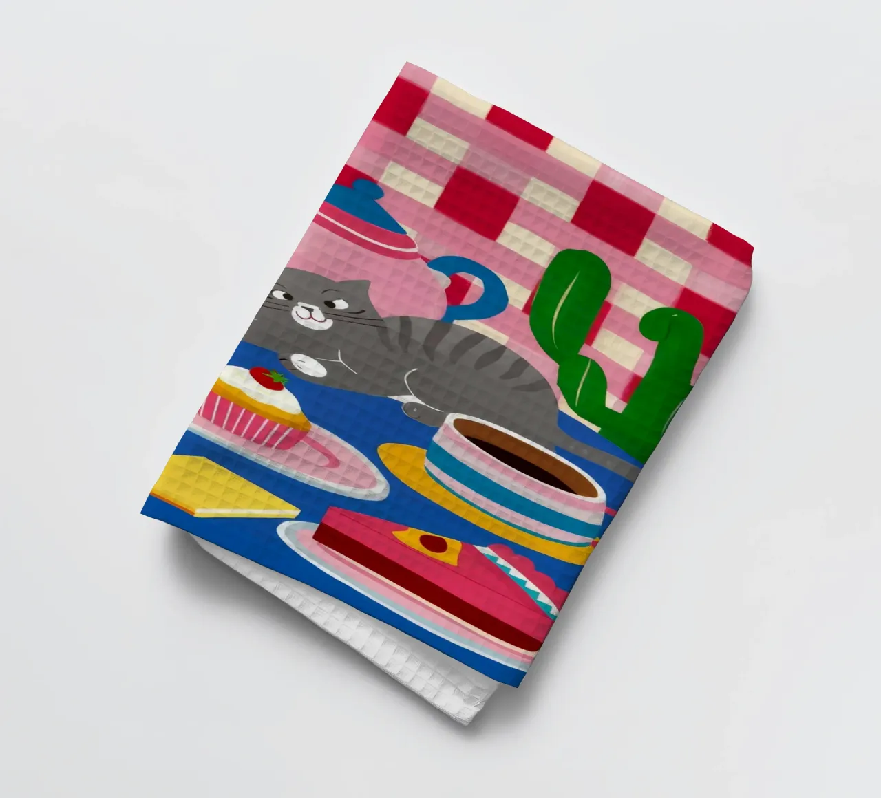 Tea Party felino canovaccio da cucina da Muse Artworks