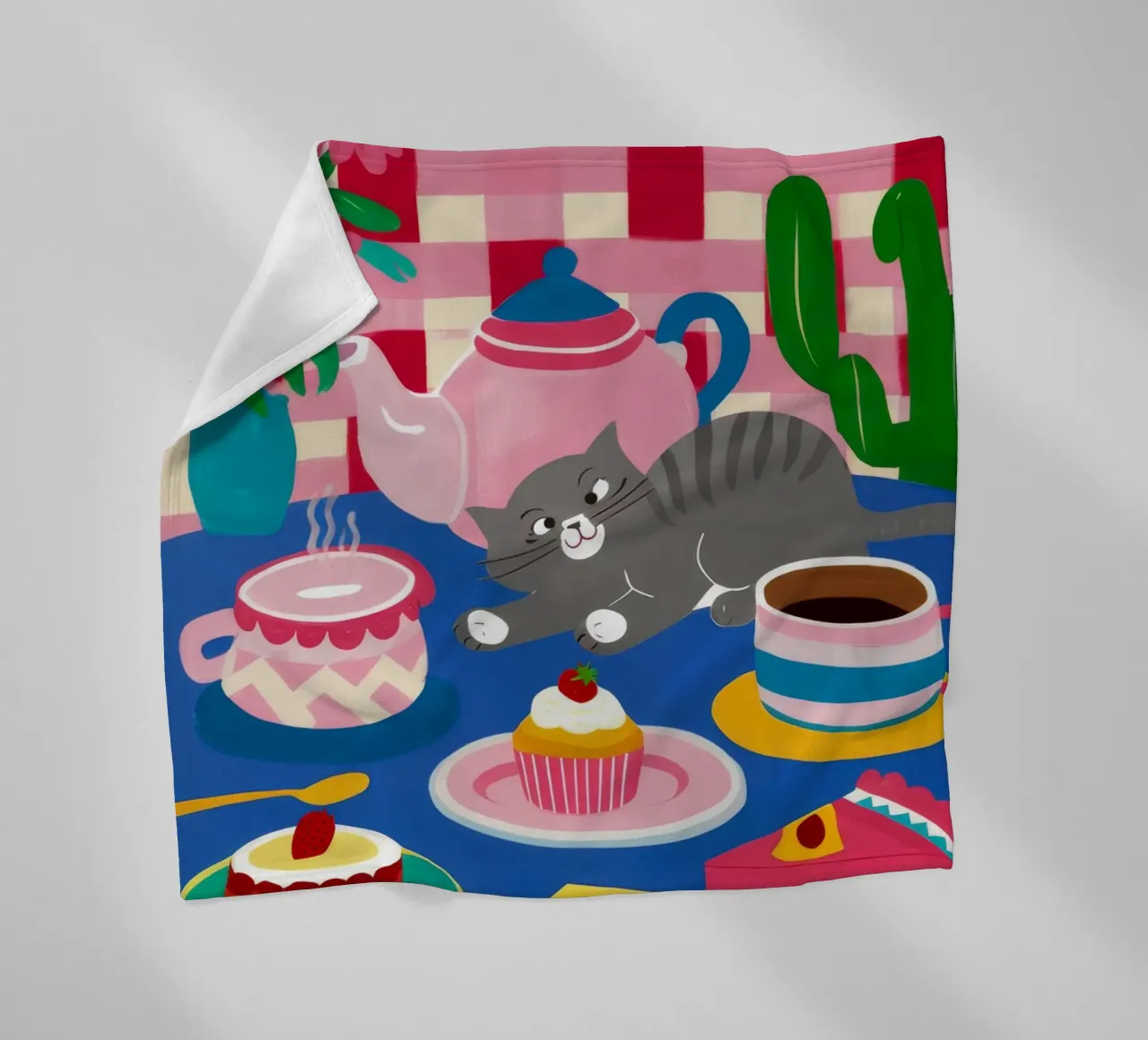 Tea Party felino coperta in pile da Muse Artworks