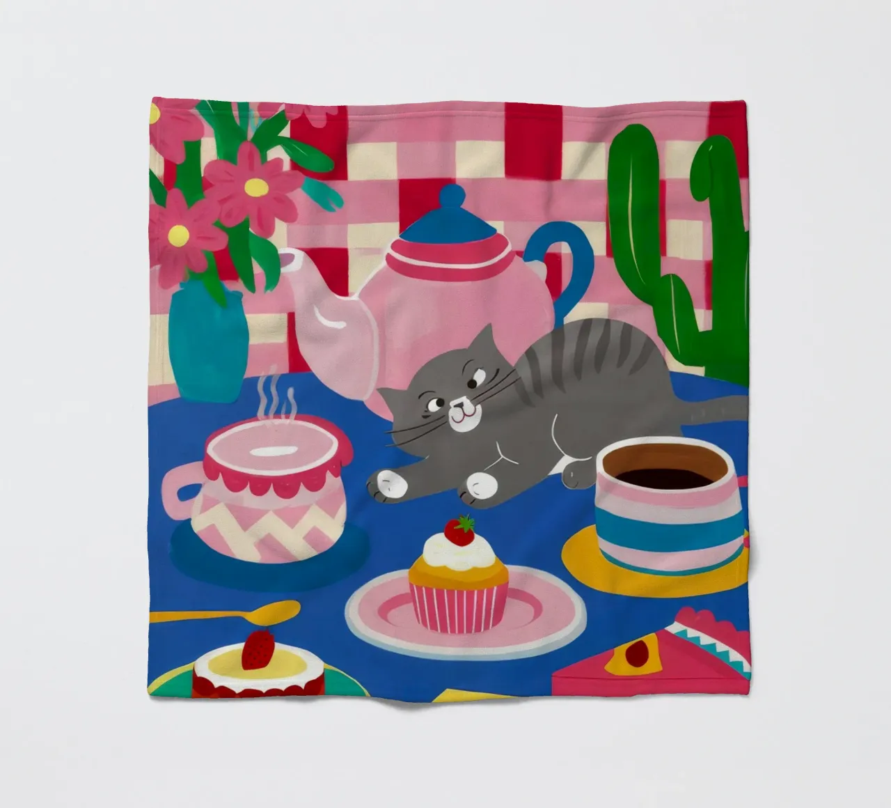Tea Party felino coperta in pile da Muse Artworks