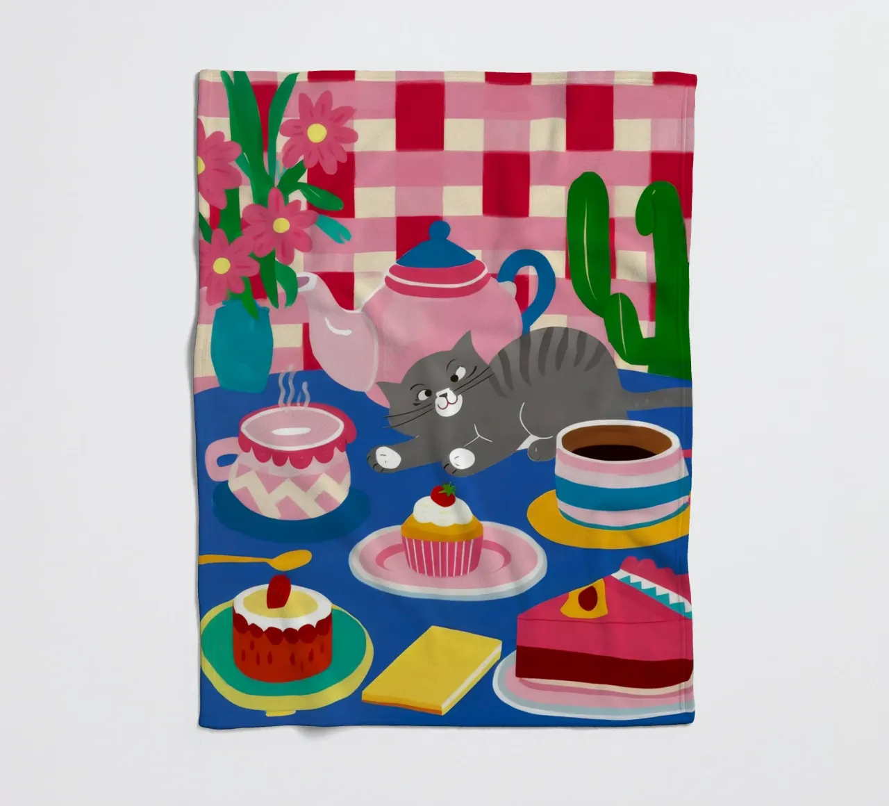 Tea Party felino coperta in pile da Muse Artworks