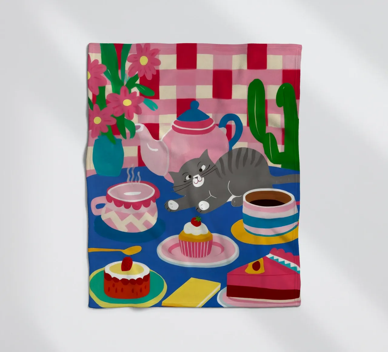 Tea Party felino coperta in pile da Muse Artworks