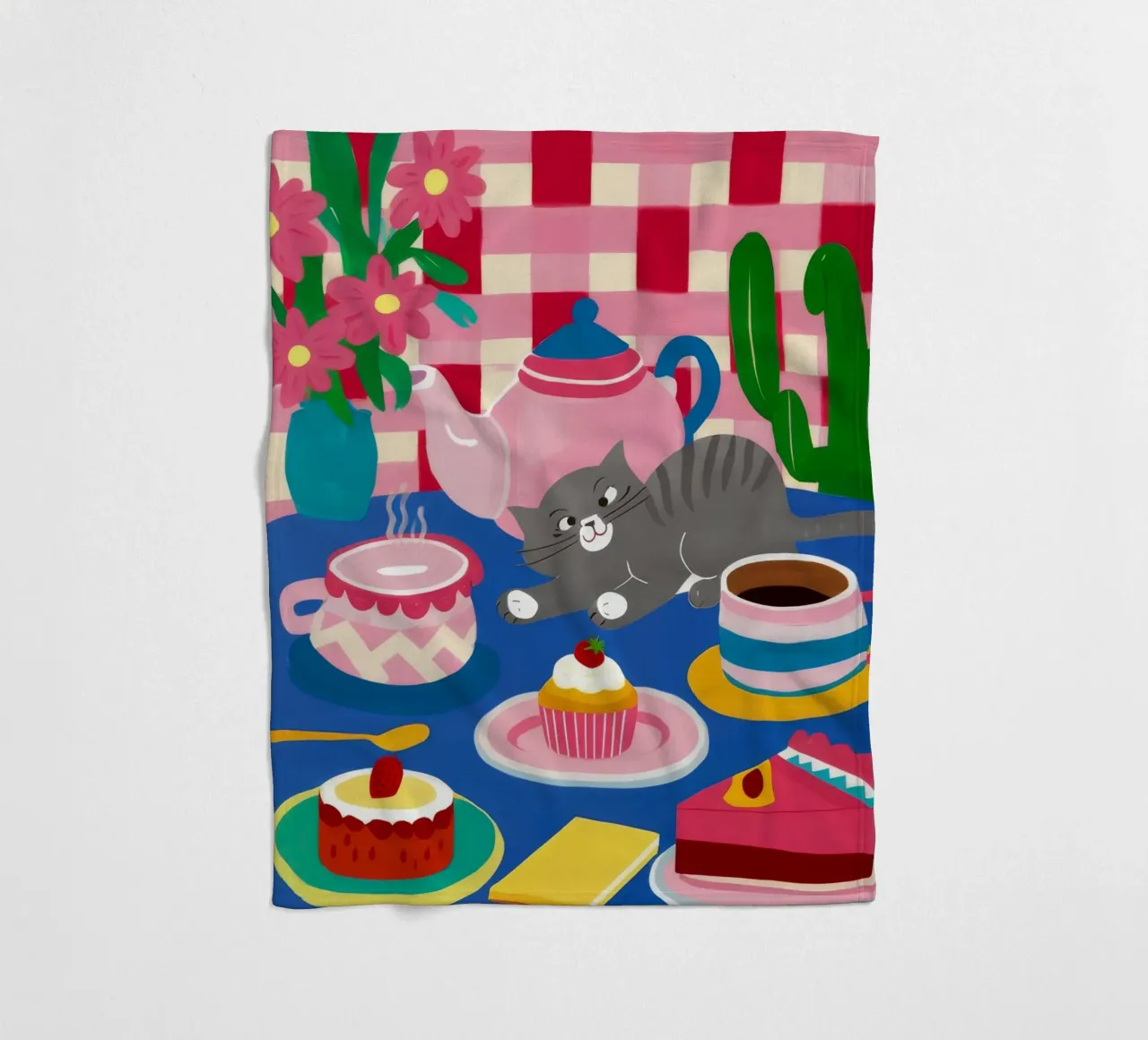 Tea Party felino coperta in pile da Muse Artworks