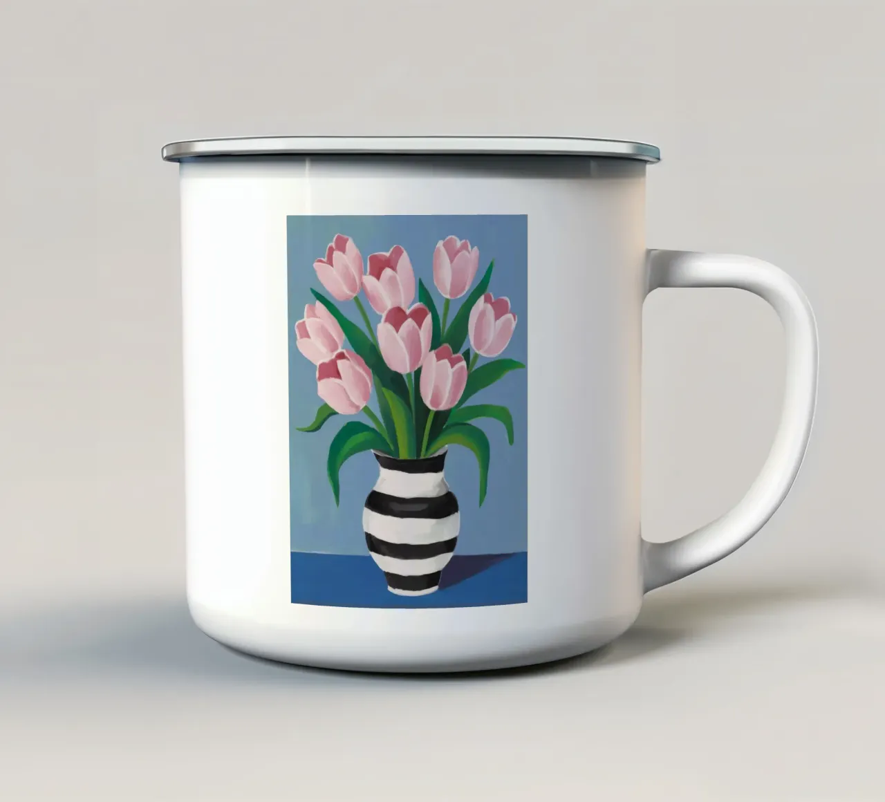 Tulipani in vaso a righe tazza in smalto da Stone Decade
