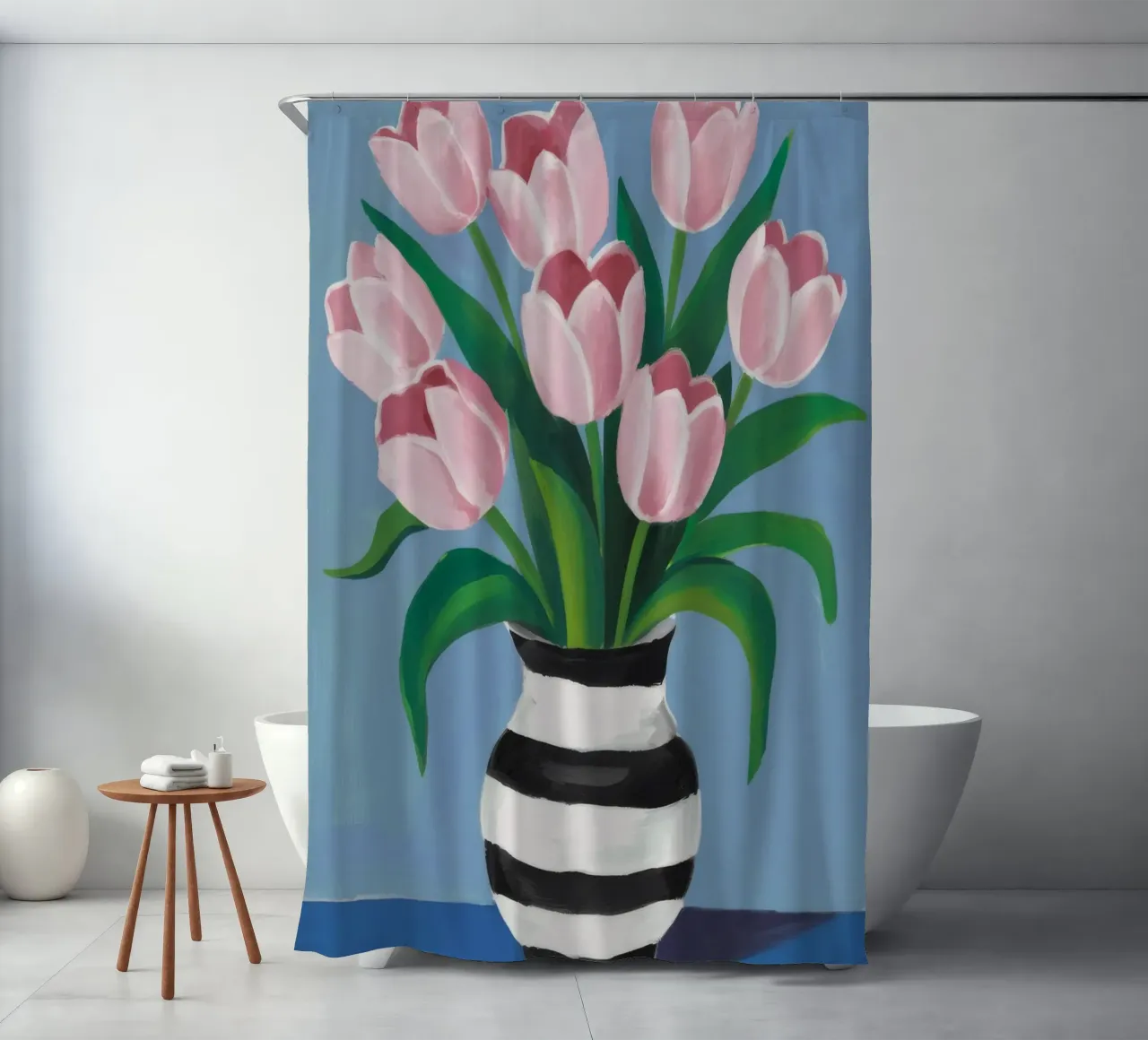 Tulipani in vaso a righe tenda da doccia da Stone Decade