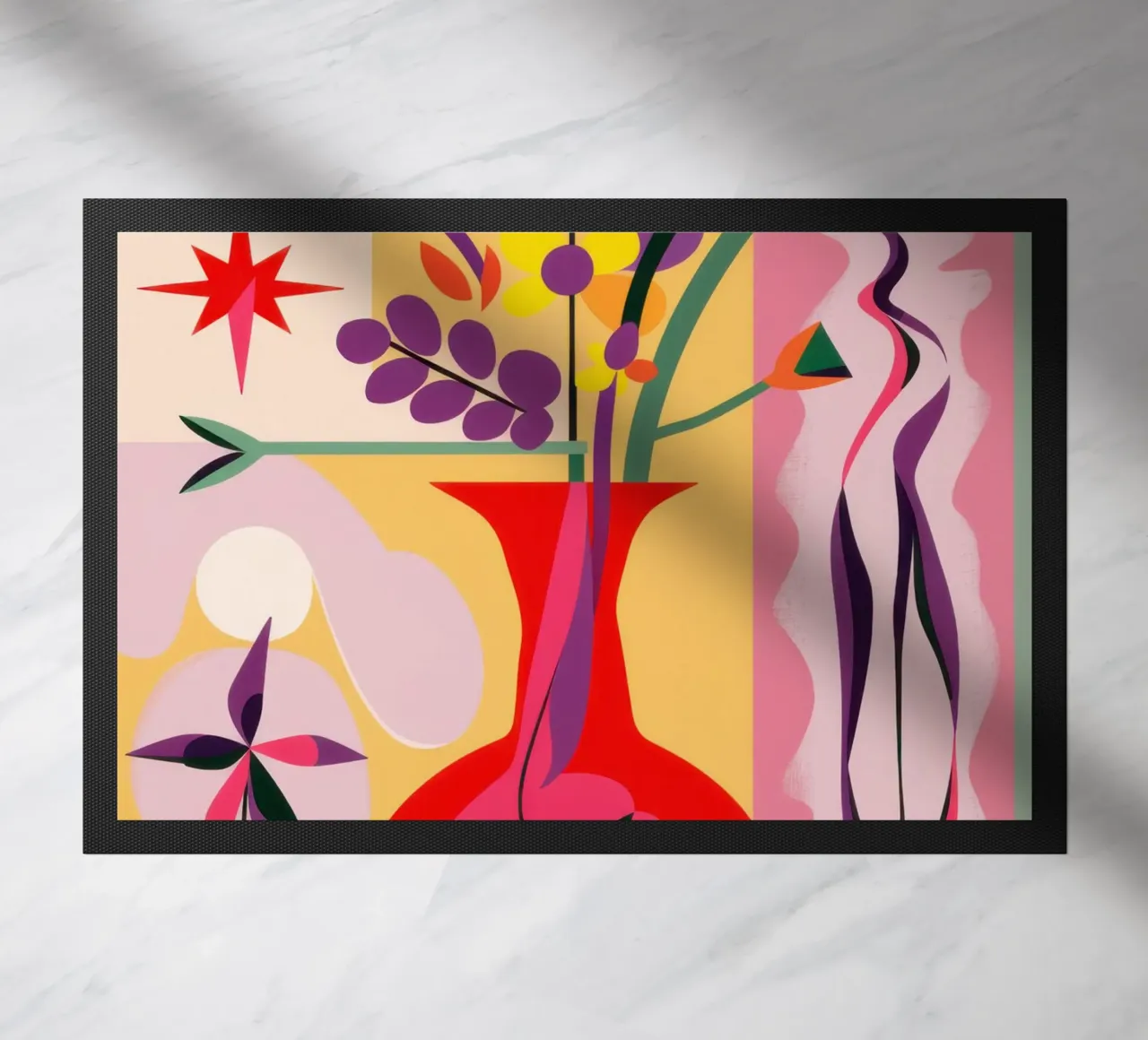 Crimson Vase Abstraction doormat by Sentinel Glow