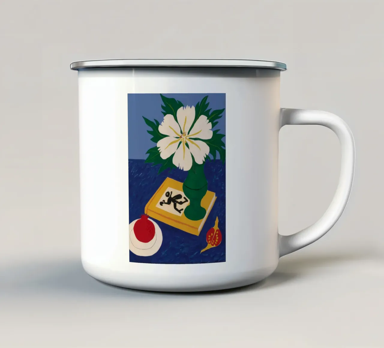 Ombra di fiori bianchi tazza in smalto da Muse Artworks