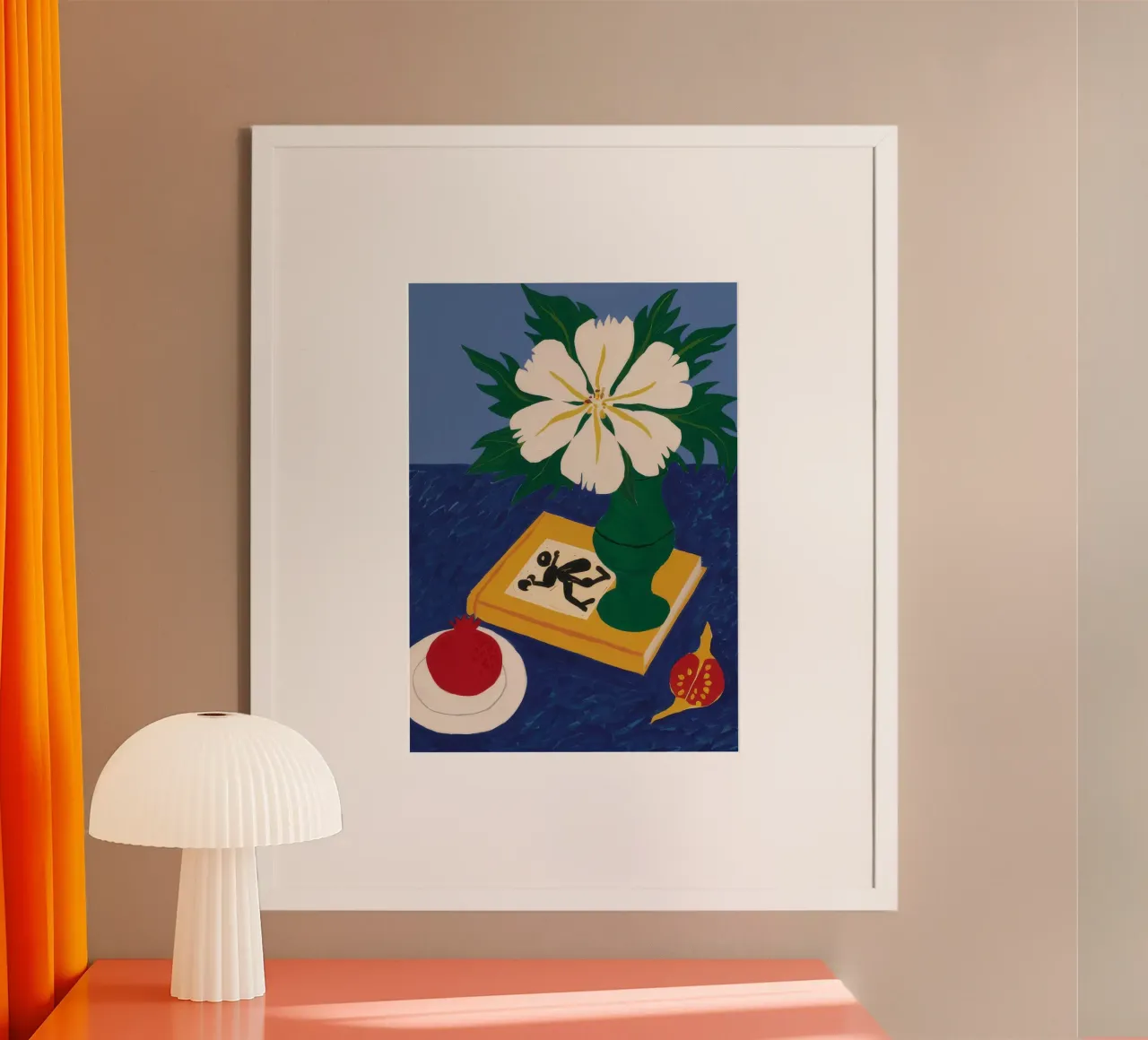 Ombra di fiori bianchi poster con telaio in plastica da Muse Artworks