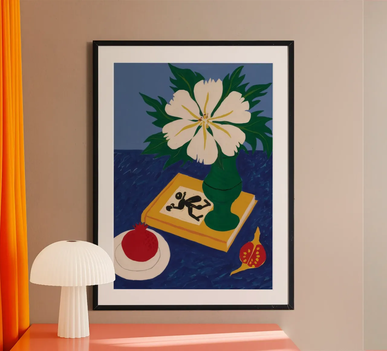 Ombra di fiori bianchi poster con telaio in plastica da Muse Artworks