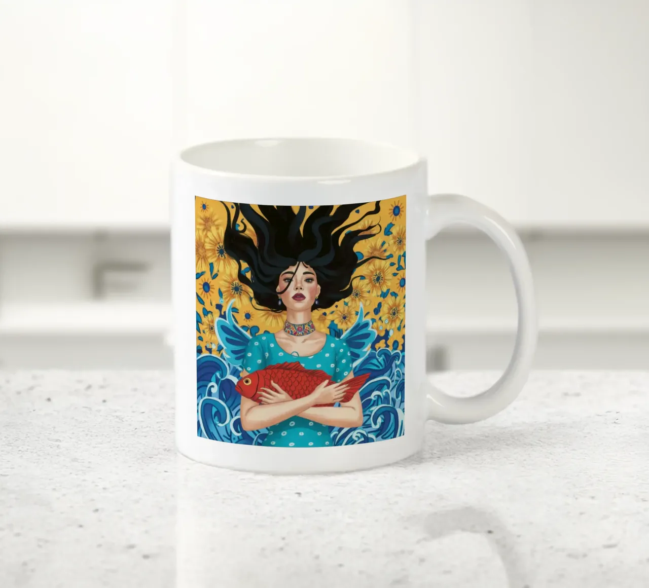 Sogno di pesce cremisi tazza in ceramica da Marigold Tiga