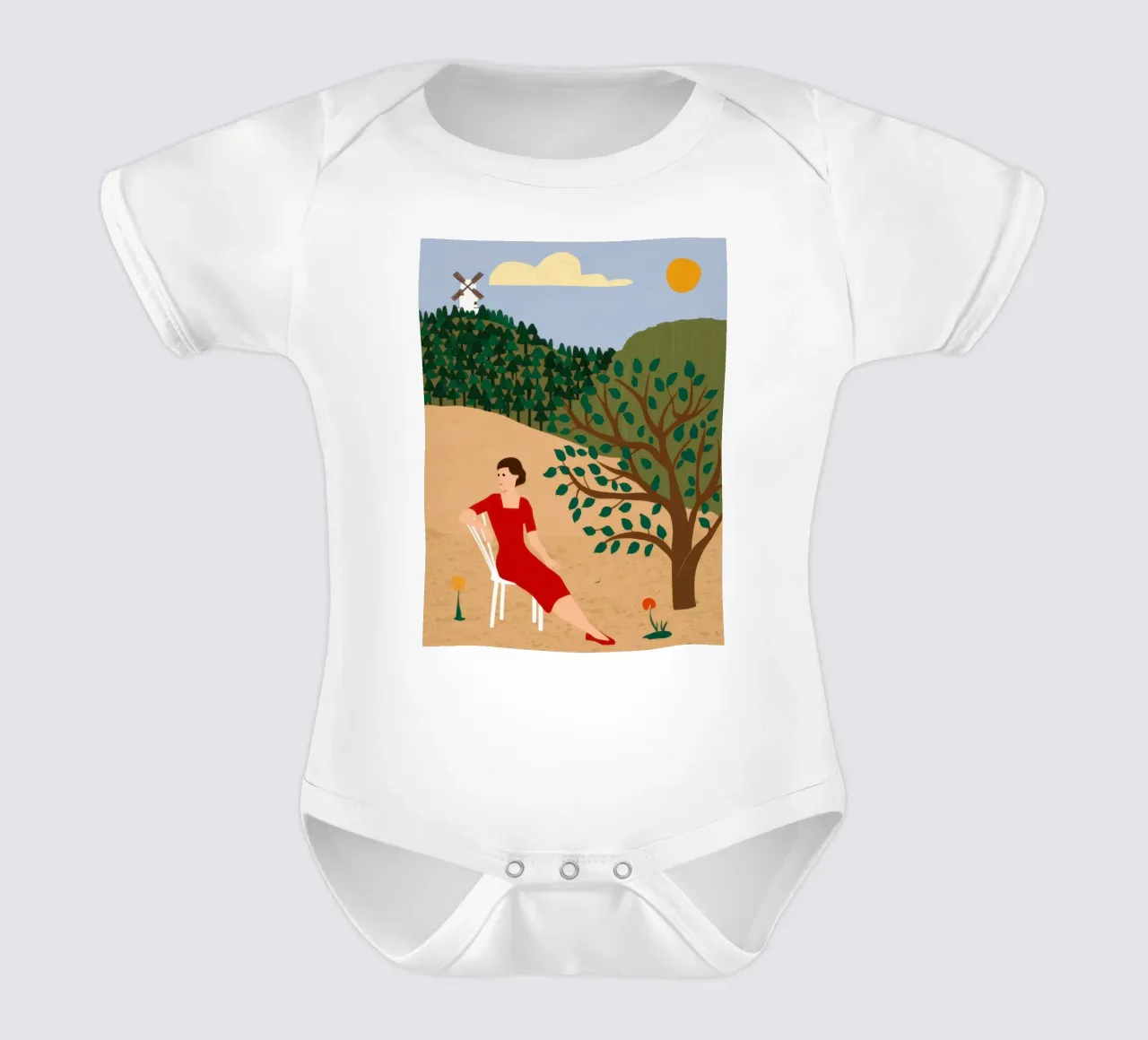 Windmill Field Repose short-sleeve baby romper by Pale Aura