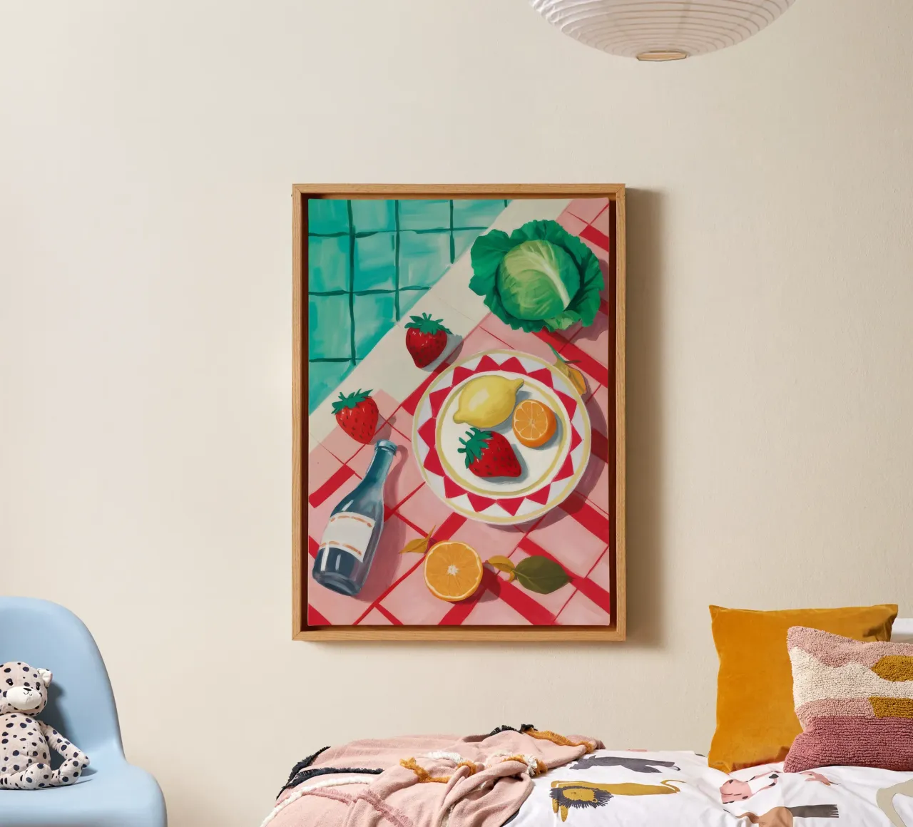 Gingham tuin oogst canvas met Baklijst van Muse Artworks