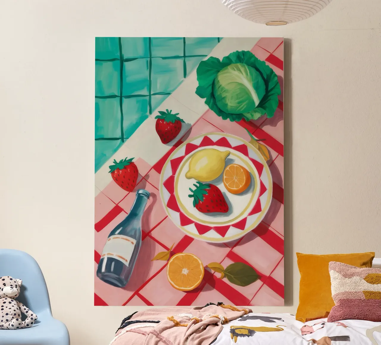 Gingham tuin oogst canvas met Baklijst van Muse Artworks