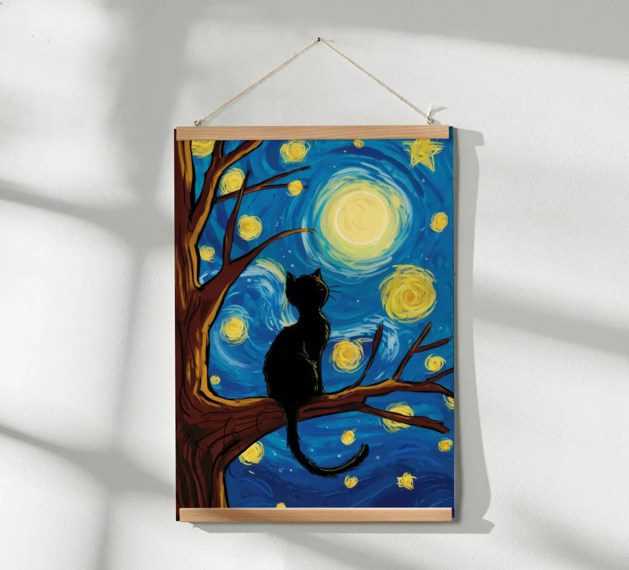 Gatto dell'albero della notte stellata poster con telaio in alluminio da Stone Decade