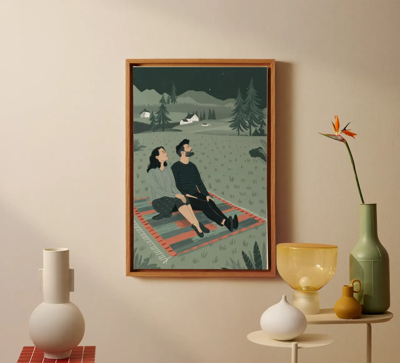 Field Lounging Couple canvas with Floater frame by Sentinel Glow