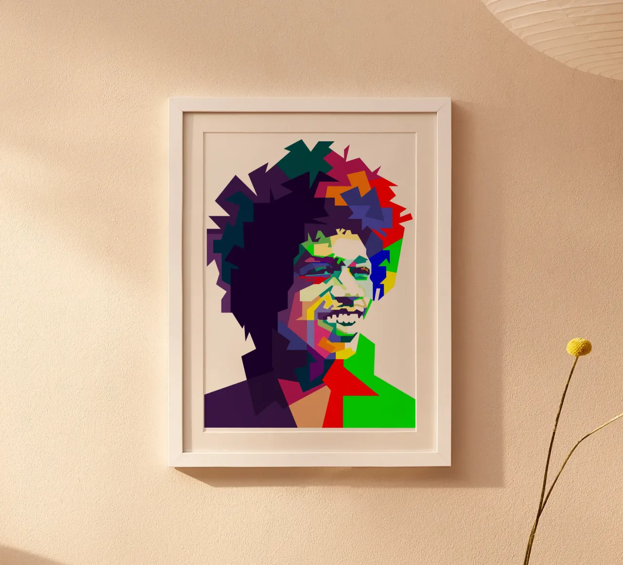 Jimi Hendrix Rock And Blues Music WPAP poster con marco de plástico de Artkreator