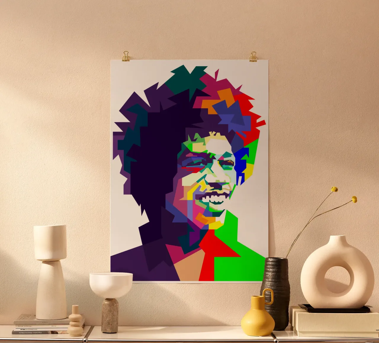 Jimi Hendrix Rock And Blues Music WPAP poster con marco de plástico de Artkreator