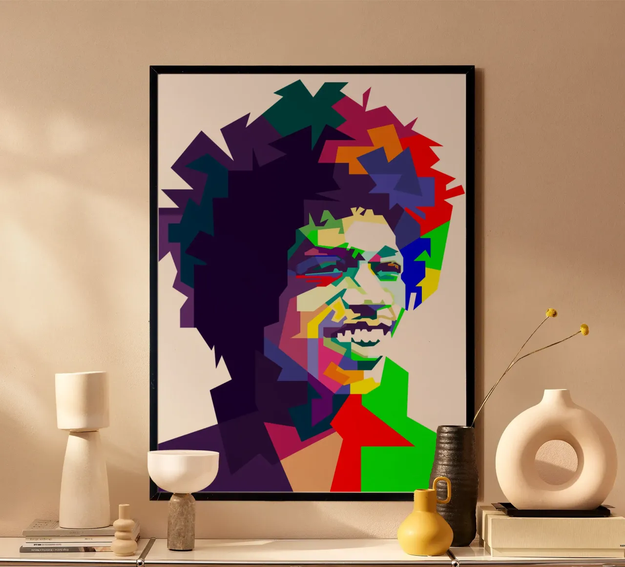 Jimi Hendrix Rock And Blues Music WPAP poster con marco de plástico de Artkreator