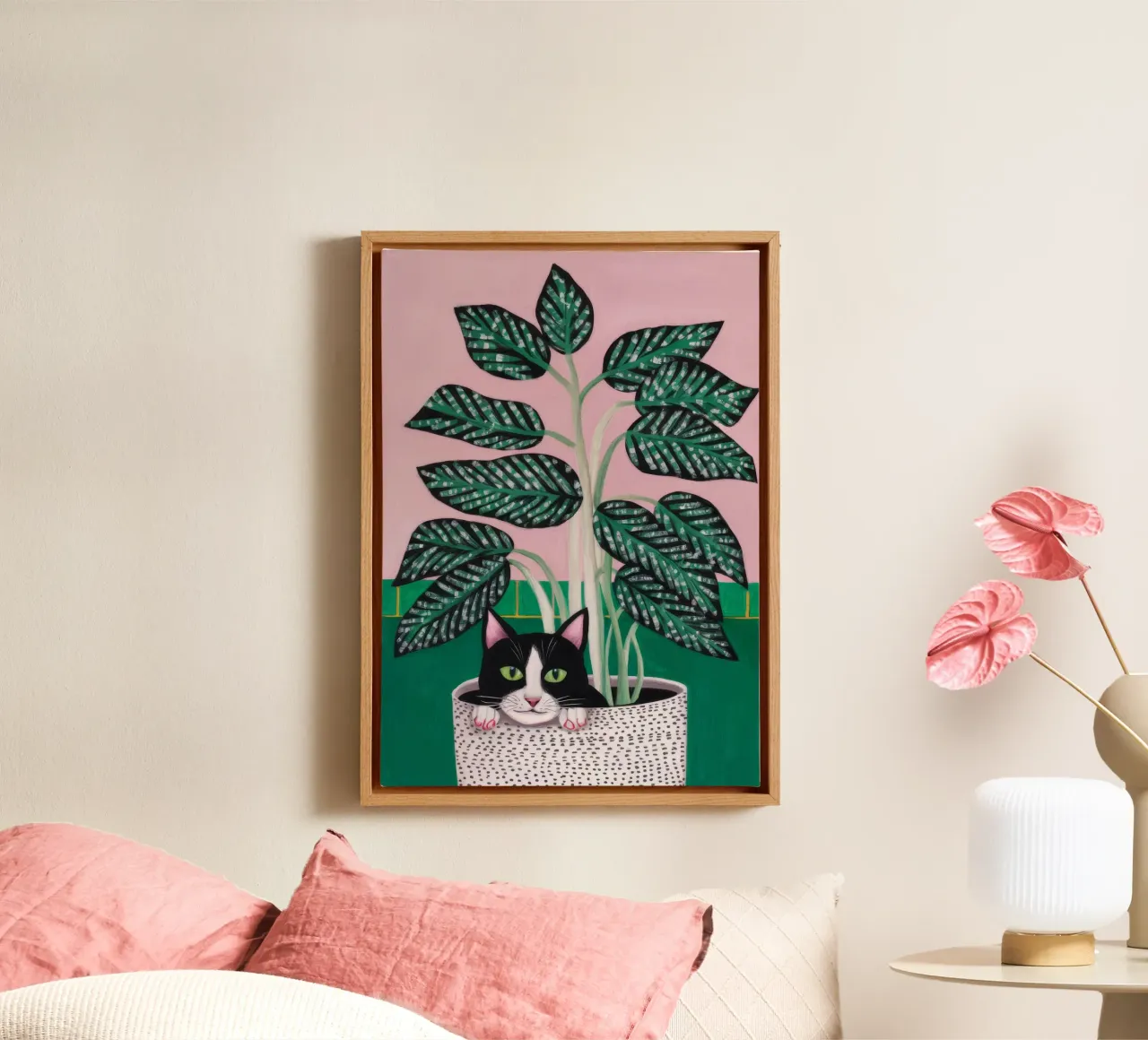 Geruite vloerplanten canvas met Baklijst van Stone Decade