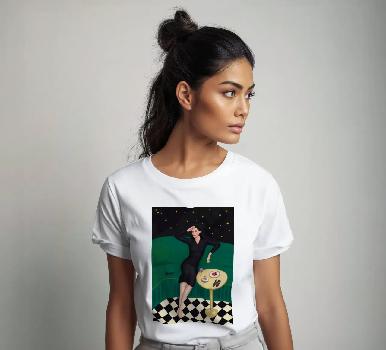 Soirée con pavimento a scacchi t-shirt da Sentinel Glow