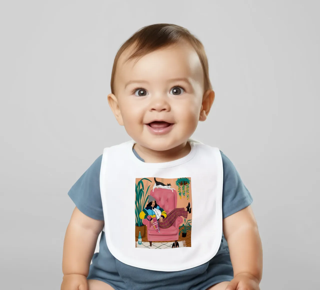 Pink Armchair Repose baby bib by Marigold Tiga
