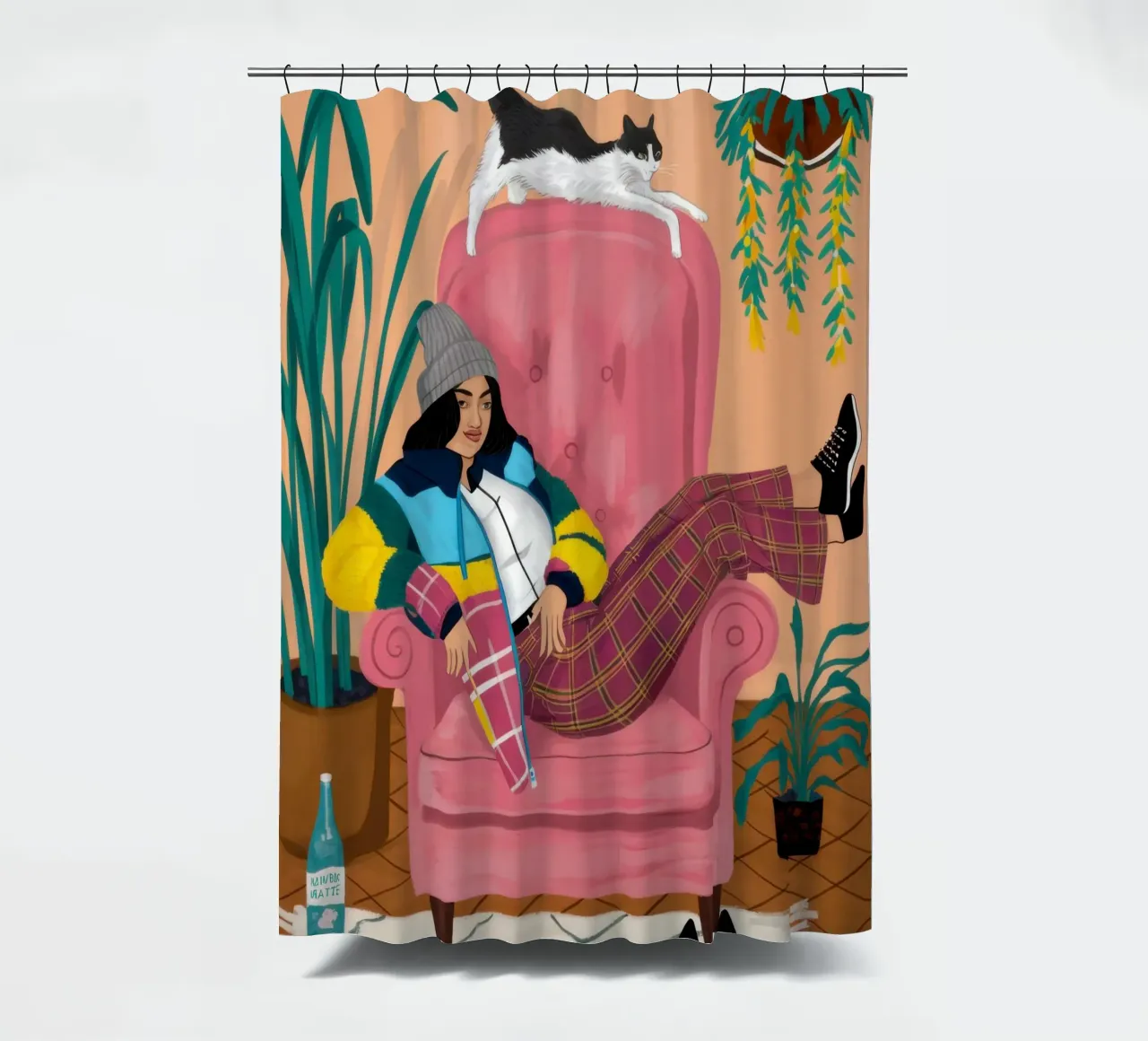 Pink Armchair Repose shower curtain by Marigold Tiga