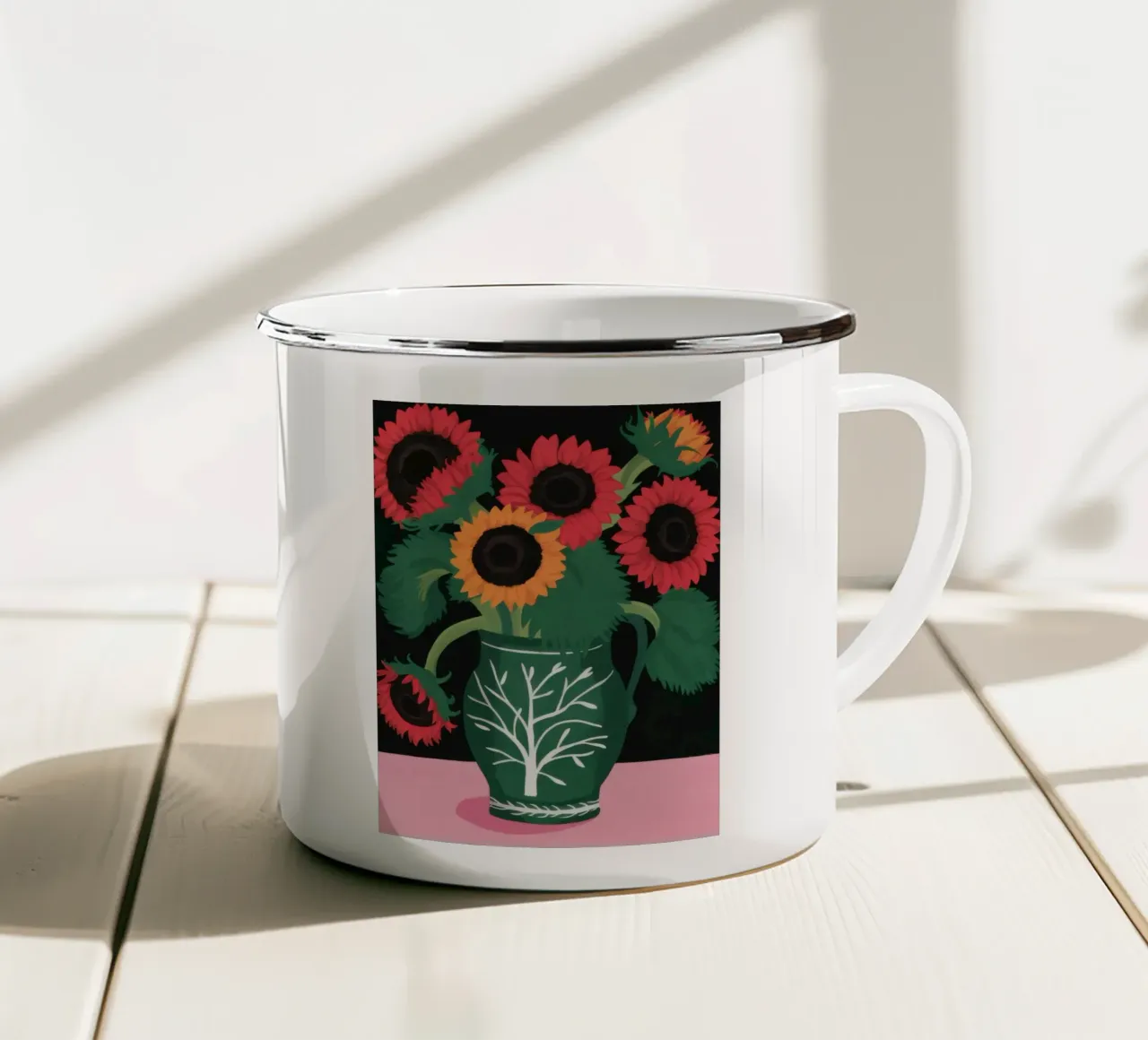Girasoli in vaso verde tazza in smalto da Sentinel Glow