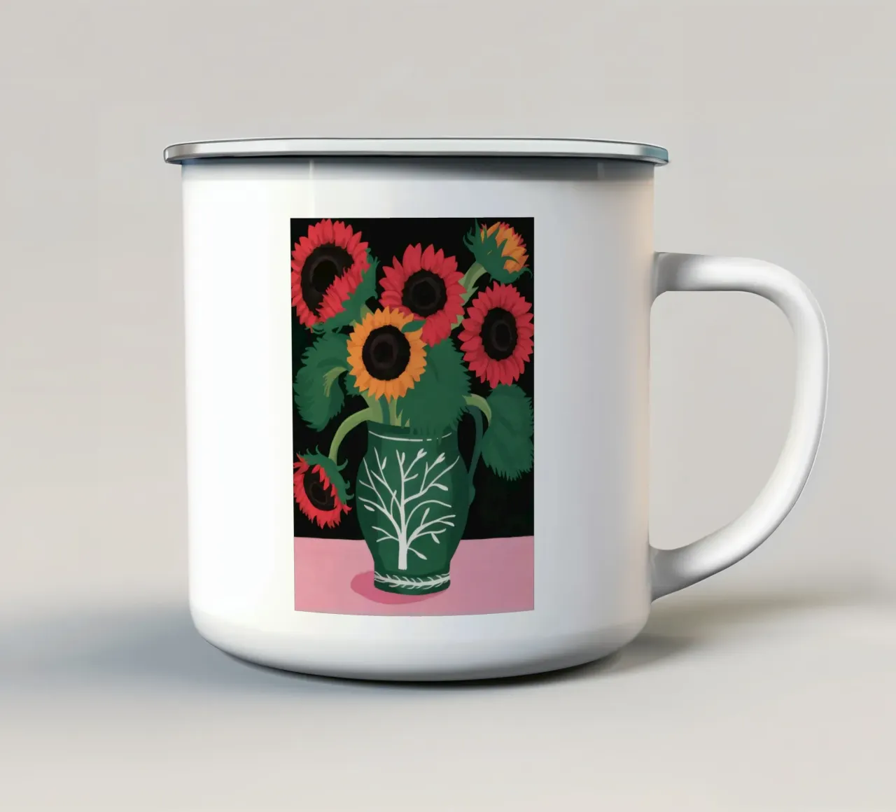 Girasoli in vaso verde tazza in smalto da Sentinel Glow