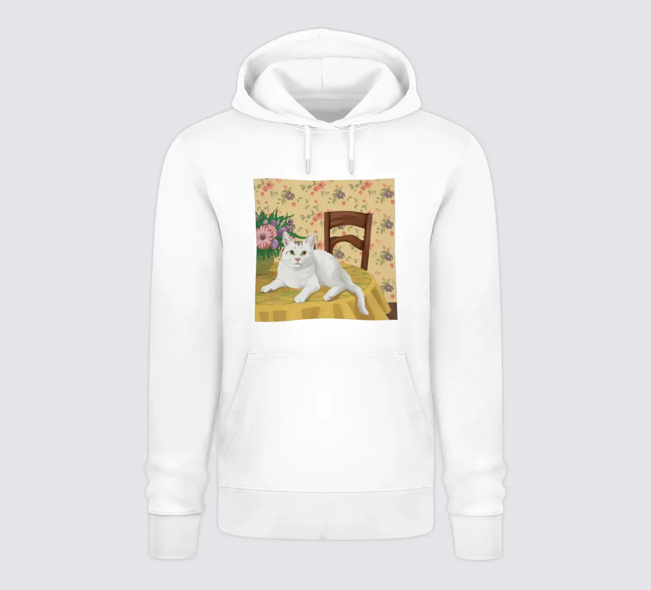 Gatto bianco Tavolo floreale felpa con cappuccio da Marigold Tiga