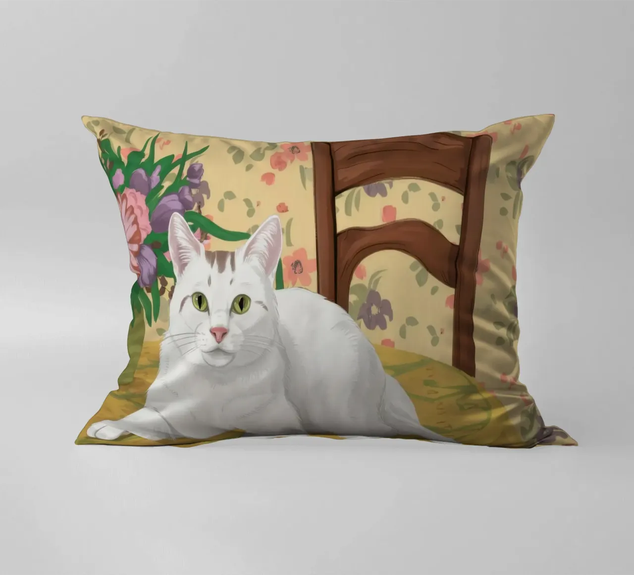 Gatto bianco Tavolo floreale cuscino da Marigold Tiga