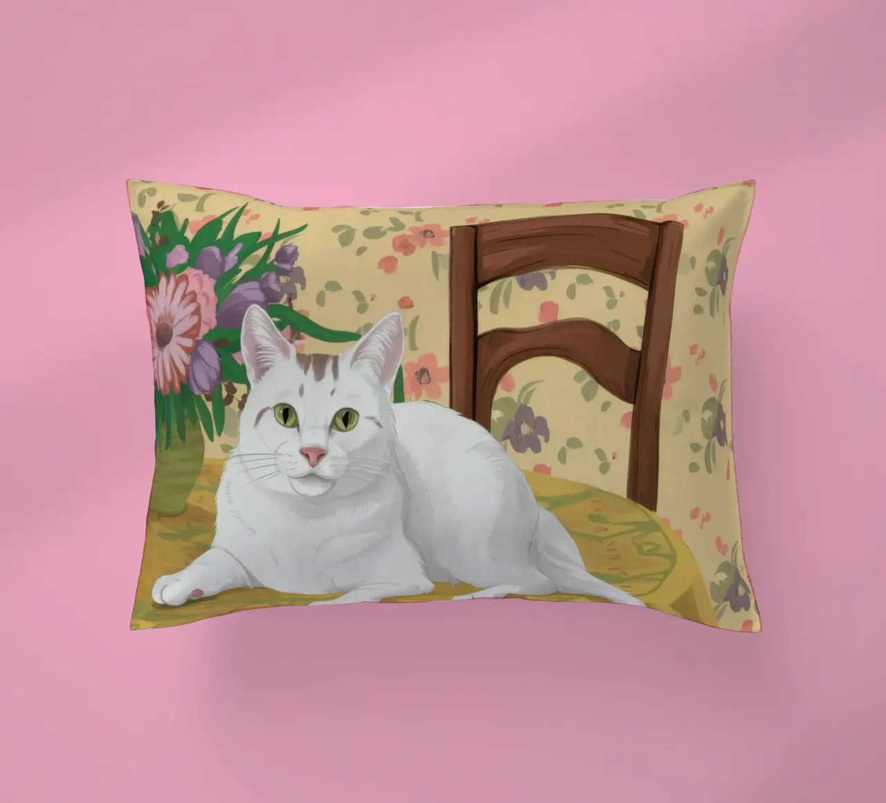 Gatto bianco Tavolo floreale cuscino da Marigold Tiga